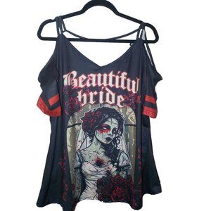 Beautiful Bride Cold Shoulder Plus Size 3XL Women's Black Blouse Top